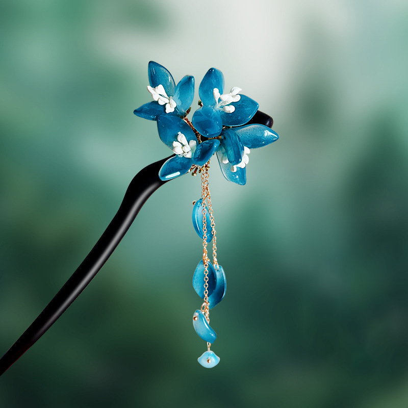 Women Fashion Hair Style - Neue Chinesische Stil Blau Glasur Blume