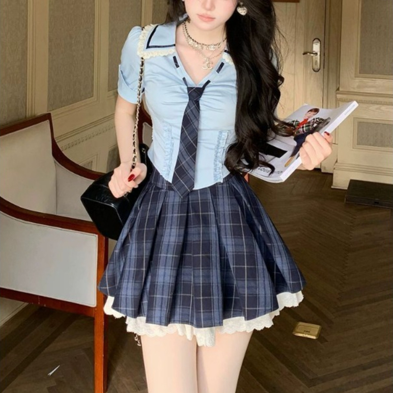 Women'S Y2K Fashion Aesthetic - Preppy Style Dunkles Slim-Fit 2-Teiliges Set
