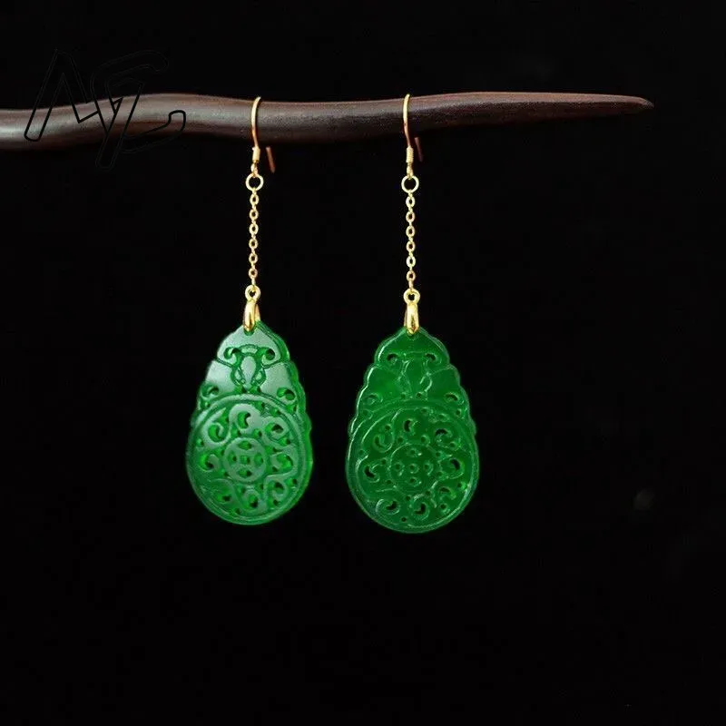 Women Fashion Jewellery - 925 silber Natürliche Grüne Jade aushöhlen