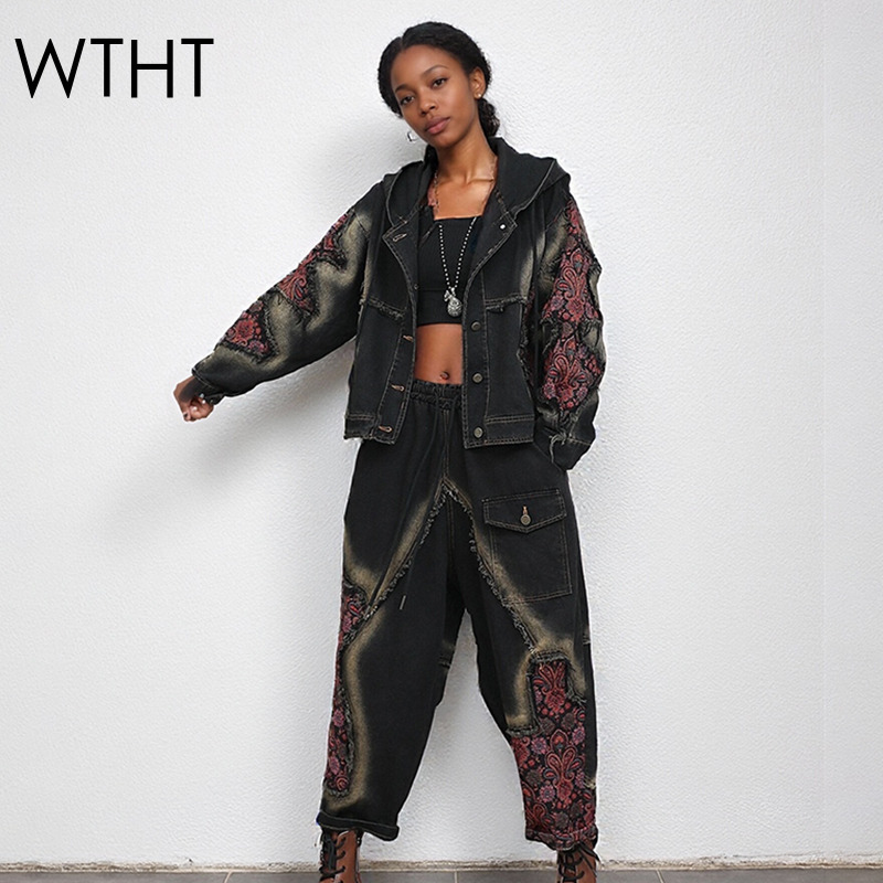 Women'S Fashion Denim Jacket - WTHT Mode frauen Waschen Patchwork Lange