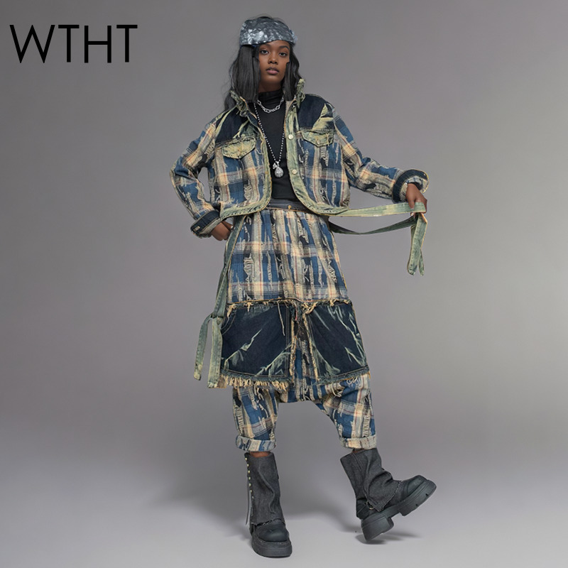 Women'S Fashion Denim Jacket - WTHT Mode frauen Unregelmäßige Patchwork Revers