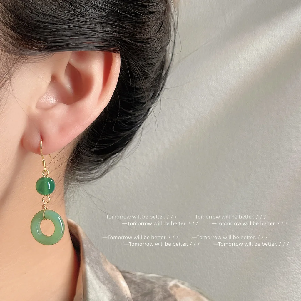 Women Fashion Jewellery - Grüne echte Jade Ring Ohrringe Glück