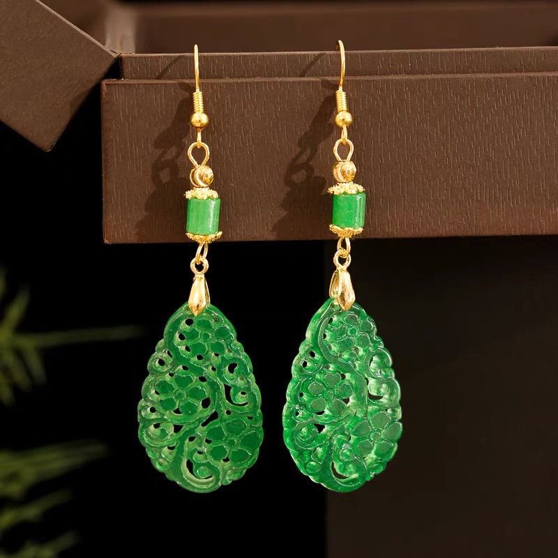 Women Fashion Jewellery - 925 Silber natürliche grüne Jade aushöhlen