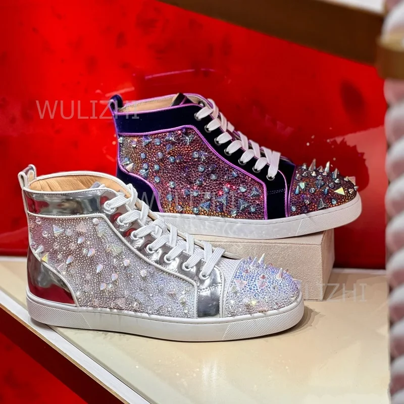 Women'S Fashion Running Shoes - Dunkelviolette Kristall-Nieten-Sneaker für Herren mit Flacher