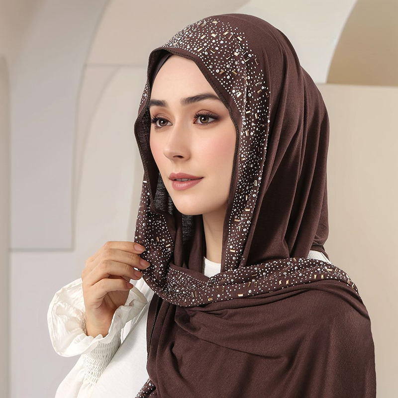 Women'S Fashion Jersey - Ramadan Muslimischer Schimmernder Strass-Jersey-Baumwoll-Hijab-Schal für Frauen