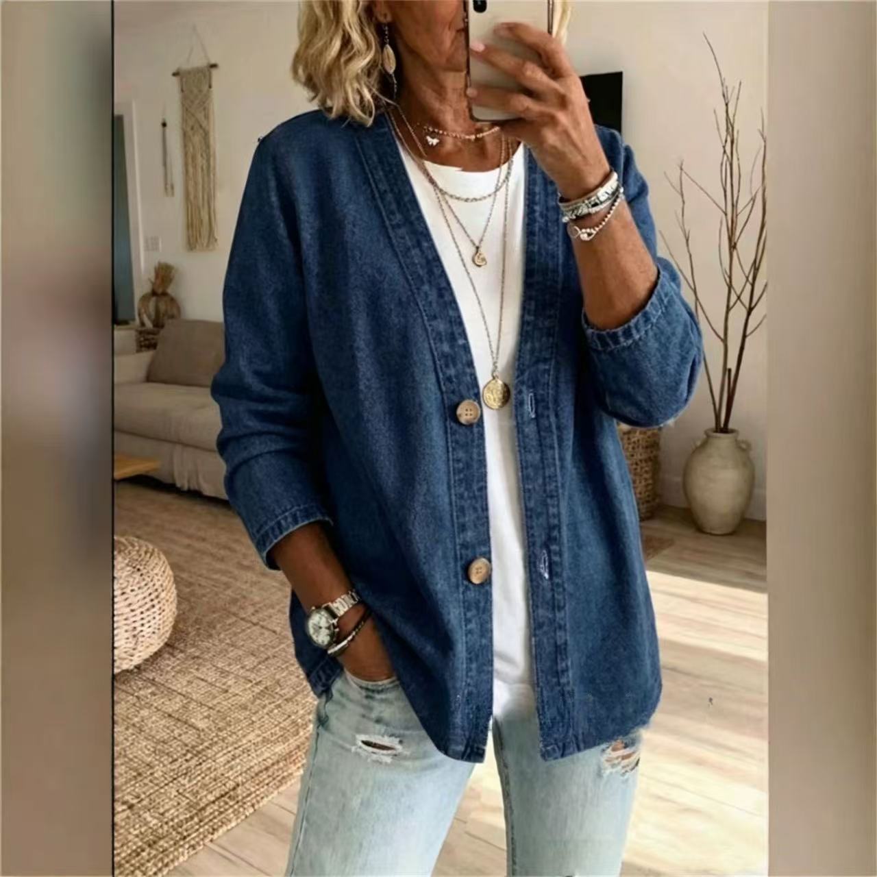 Damen Frühling Herbst Denim-St – Women'S Fashion Denim Jacket Bewertung und Preis