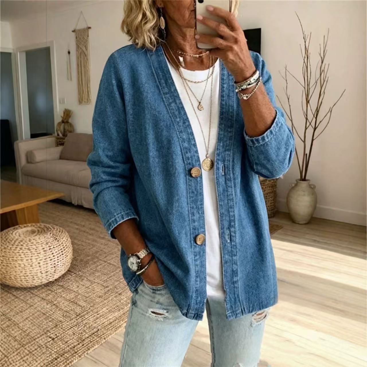 Damen Frühling Herbst Denim-St – Women'S Fashion Denim Jacket Bewertung und Preis