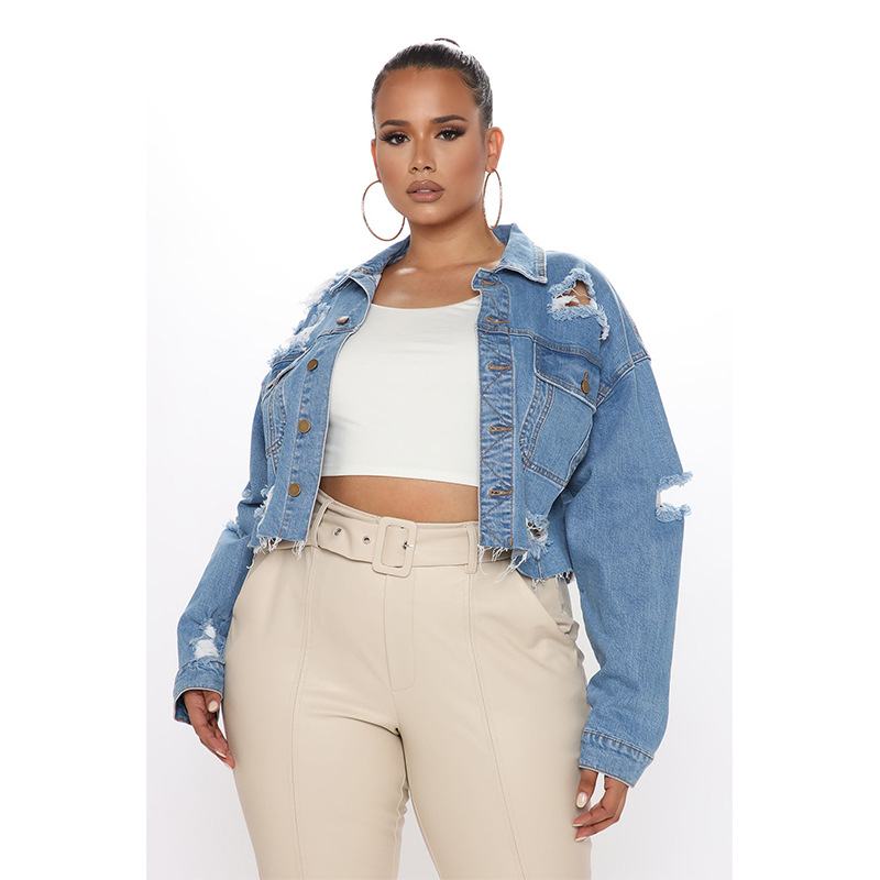 Gewaschene, zerrissene Denim-K – Women'S Fashion Denim Jacket Bewertung und Preis