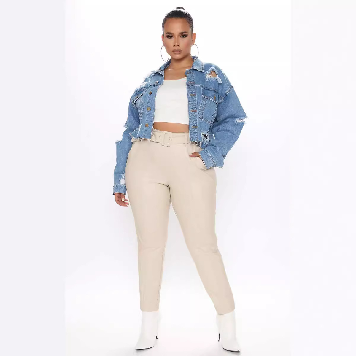 Gewaschene, zerrissene Denim-K – Women'S Fashion Denim Jacket Bewertung und Preis