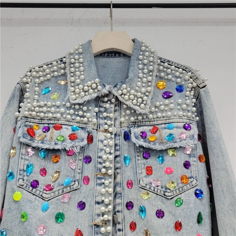 Herbst Frauen Mode Perle Perle – Women'S Fashion Denim Jacket Bewertung und Preis