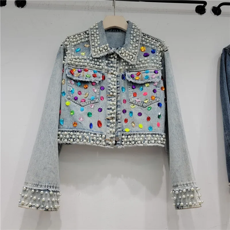 Herbst Frauen Mode Perle Perle – Women'S Fashion Denim Jacket Bewertung und Preis