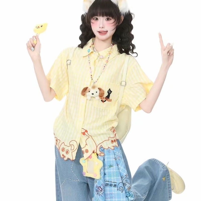 Kimutomo Damenblusen mit Katze – Women'S Y2K Fashion Aesthetic Bewertung und Preis